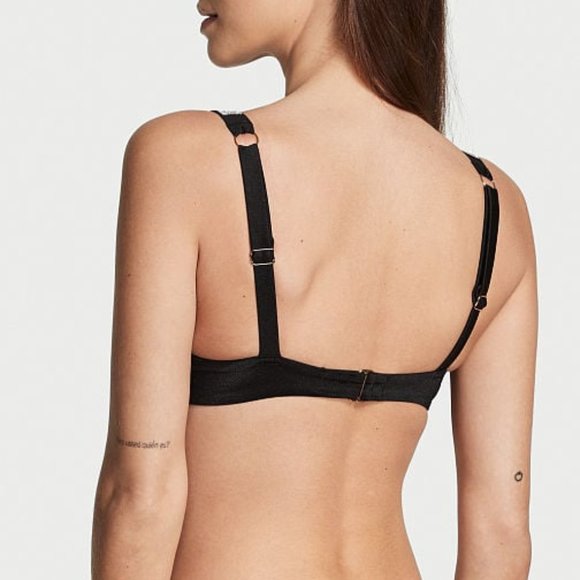 2 Pc Set 32C XS Victoria's Secret Swim Shine Strap Push-Up Sexy Tee Bikini Black - Picture 4 of 16